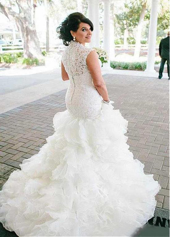 Queen Anne Neckline Mermaid Wedding Dresses
