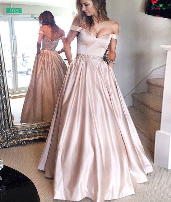 Cute off shoulder long prom dress, long formal dress - RongMoon