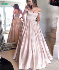 Cute off shoulder long prom dress, long formal dress - RongMoon