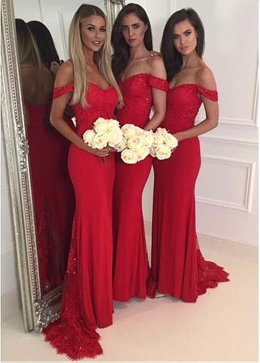 Red Sheath/Column Bridesmaid Dresses
