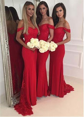 Red Sheath/Column Bridesmaid Dresses