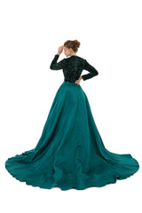 Green Long Sleeves Scoop Trumpet Mermaid Sparkle Sequin Prom Dress