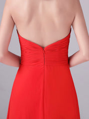 Sweetheart Chiffon Red Beading Pleats Floor Long Bridesmaid Dress