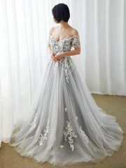 Off The Shoulder Appliques Gary Short Sleeves Prom Dress