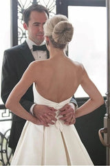 Strapless A Line Simple Satin Pleats Wedding Dress