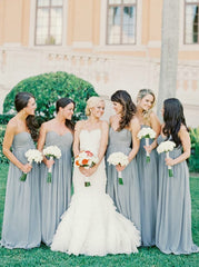 Blue Long Sweetheart Chiffon Bridesmaid Dress