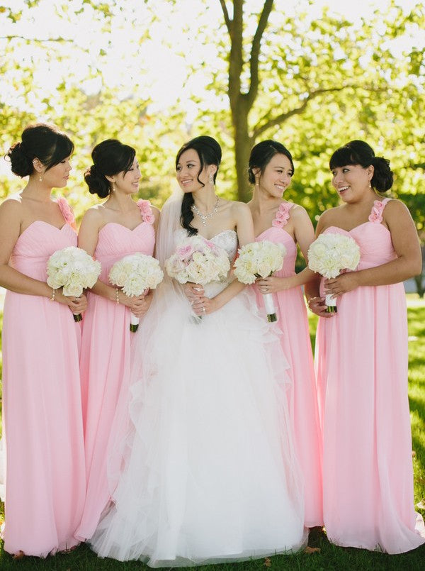 Pink Bridesmaid Dress with Handmade Flowers