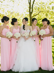 Pink Bridesmaid Dress with Handmade Flowers