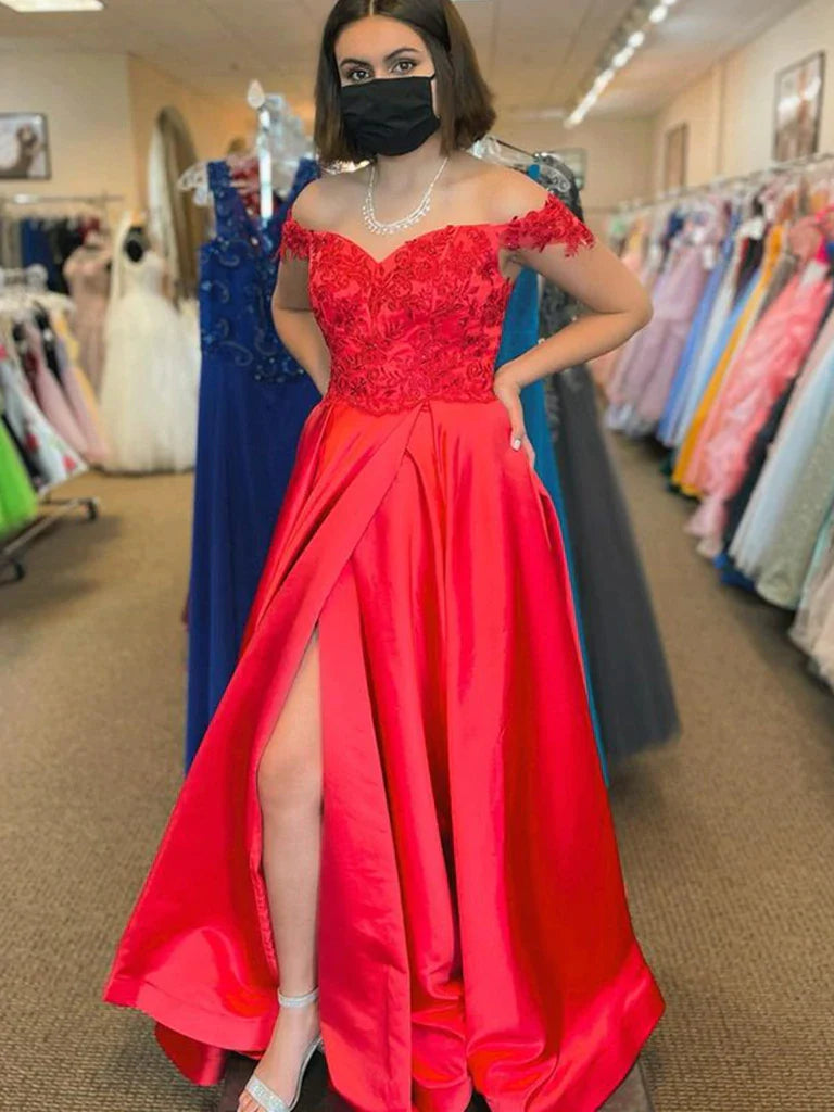 Sexy Long Red Chiffon Off The Shoulder Prom Formal Dress