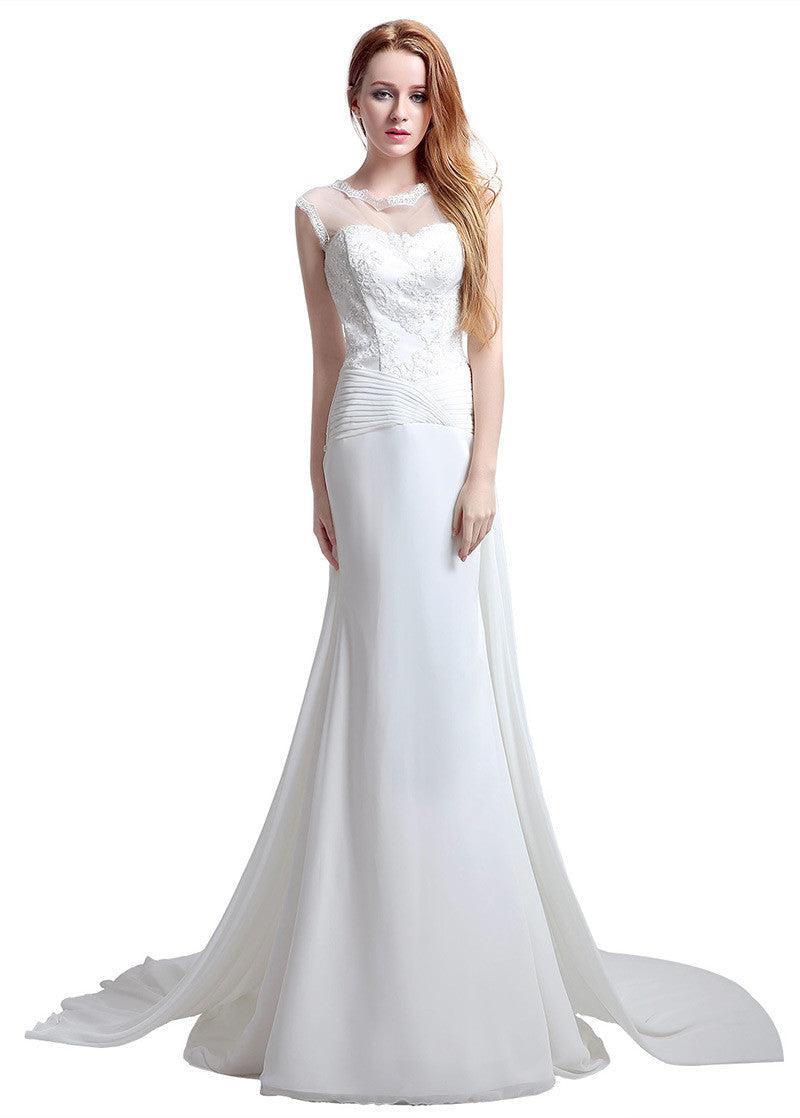 Illusion Wedding Dresses With Lace Appliques