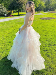 Appliques  High Low Champagne Ruffles Long Prom Dress