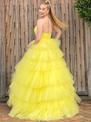Layered Long Sweetheart Yellow Tulle Prom Dress