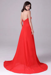 Sweetheart Chiffon Red Beading Pleats Floor Long Bridesmaid Dress