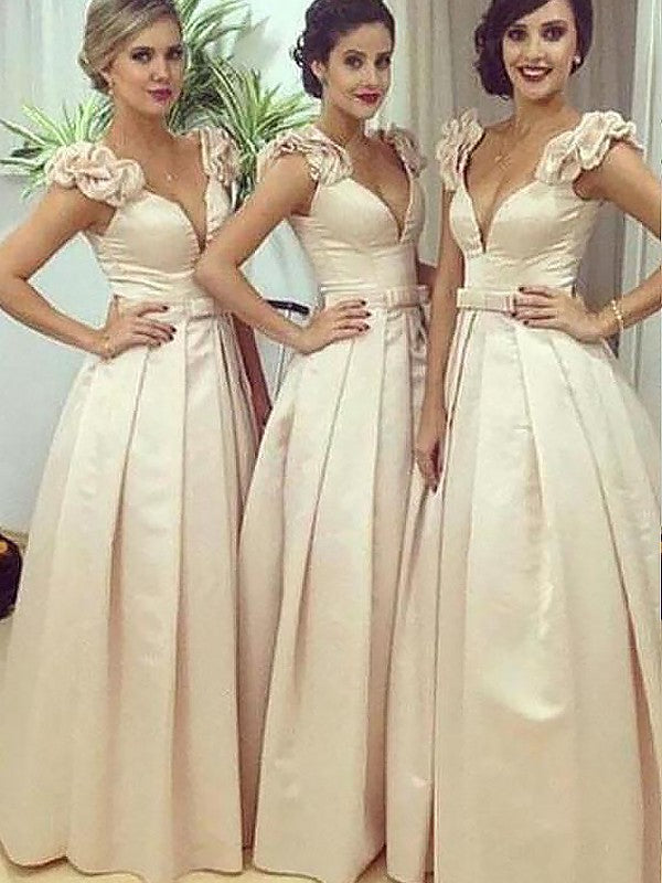 Bowknot Satin Sleeveless Straps Bridesmaid Dress