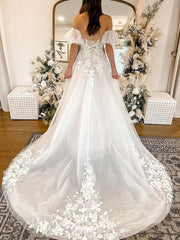 Applique Removable Short Sleeves Princess Wedding Dress