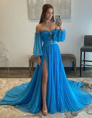 Beaded Cut Out Tulle Detachable Sleeves Prom Dress