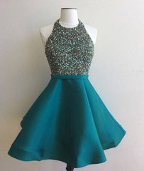 Custom made round neck sequin short green prom dress, homecoming dress - RongMoon