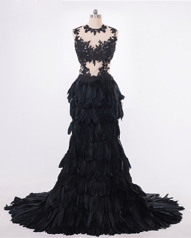 Feather Ruffles Organza Mermaid Prom Dress