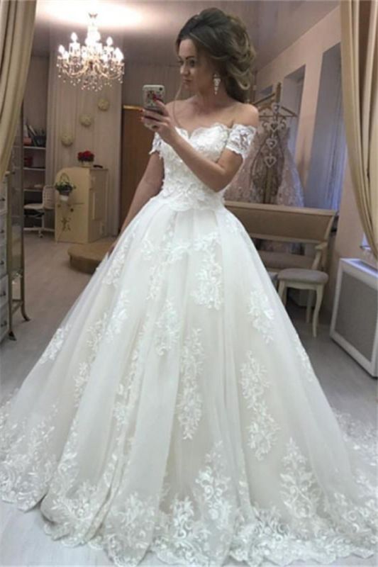 Lace Puffy Tulle Sexy Bride Appliques Off The Shoulder Wedding Dress