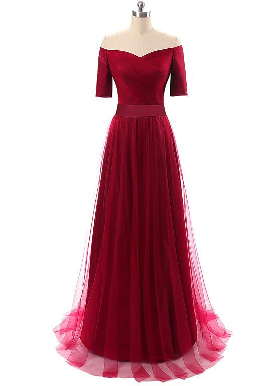 Tulle Off-the-shoulder Evening Dresses With Pleats