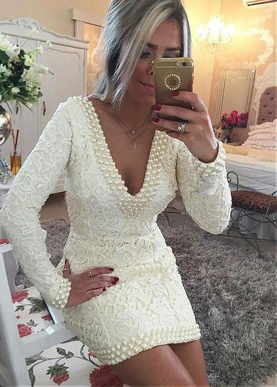 White Cocktail Dresses With Beadings