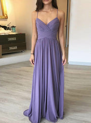 Lavender Spaghetti Straps Pleated Chiffon Bridesmaid Dress