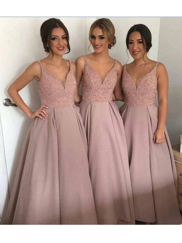 Princess V-neck Beading Taffeta Bridesmaid Dresses
