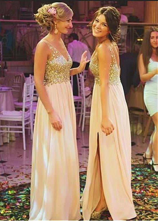 V-neck Neckline Bridesmaid Dresses With Beadings