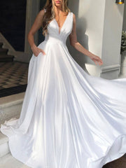 Green A line satin long prom dress, green evening dress - RongMoon