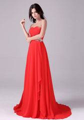 Sweetheart Chiffon Red Beading Pleats Floor Long Bridesmaid Dress