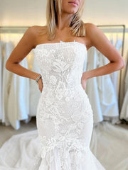 Trumpet Mermaid Tulle Applique Cathedral Train Wedding Dress