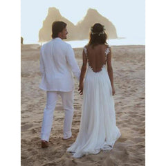 Princess Spaghetti Straps Backless Lace Chiffon Wedding Dress