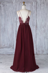 Burgundy tulle lace long prom dress burgundy lace evening dress - RongMoon