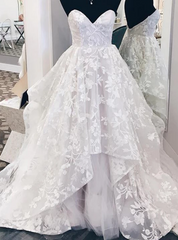Sweetheart White Ball Gown Tulle Appliques Wedding Dress