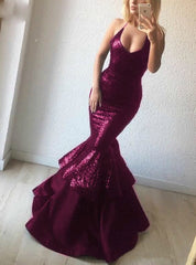 Sexy Black Sequins V-neck Mermaid Long Prom Dress