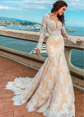 Jewel Beadings & Lace Appliques Mermaid Wedding Dress