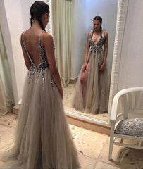 Custom made v neck sequin long prom dress. evening dress - RongMoon
