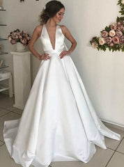Backless Sleeveless Sexy White Deep V-neck Wedding Dress