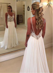 Tulle & Chiffon V-neck Backless A-line Wedding Dress