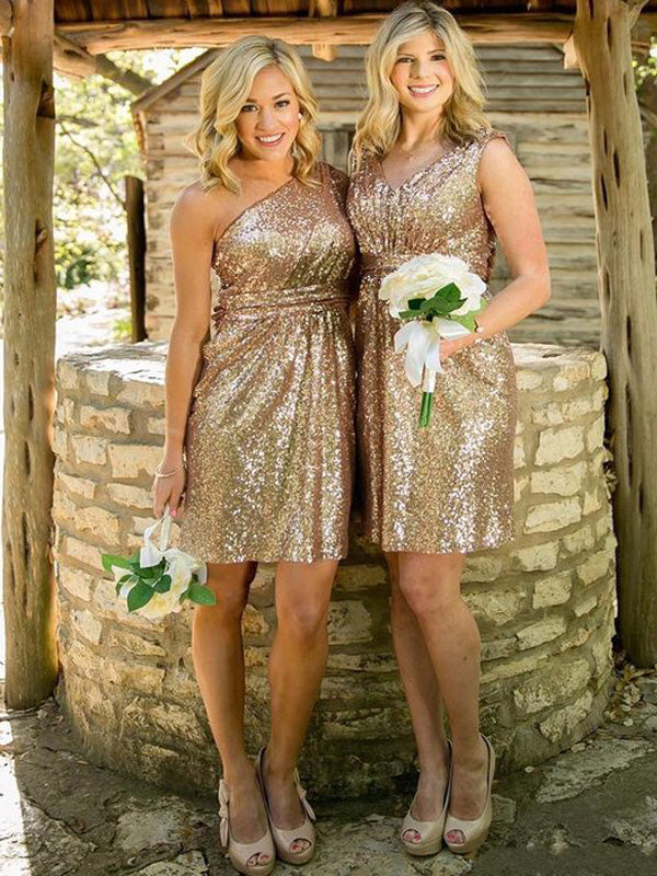 Mermaid Sleeveless Pink Layers Sequins Bridesmaid Dress
