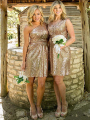 Mermaid Sleeveless Pink Layers Sequins Bridesmaid Dress
