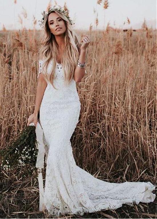 Lace Sheer Jewel Full-length Mermaid Wedding Dress