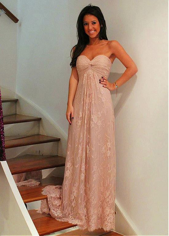 Graceful Lace Sweetheart Pink Bridesmaid Dresses