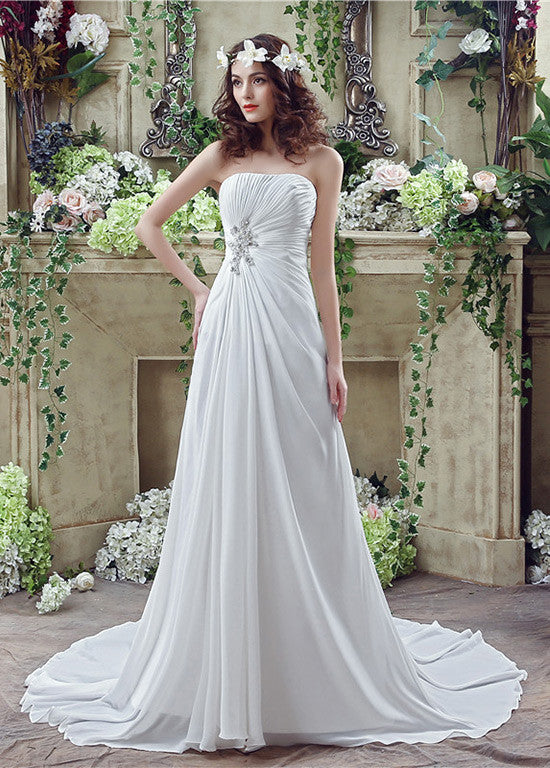 Flowing Beach Wedding Dresses With Rhinestones