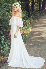 Bohemian Off The Shoulder Boho Sexy Cheap Beach Wedding Dress
