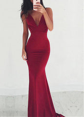 Burgundy Spaghetti Straps Mermaid Evening Dresses