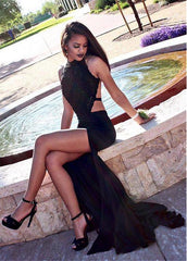 Black Mermaid Evening Dresses With Lace Appliques