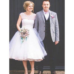 Ball Gown Jewel Sleeveless Knee-Length Ruffles Tulle Wedding Dress