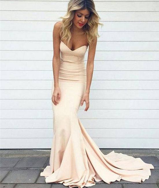 champagne sweetheart mermaid long prom dress, evening dress - RongMoon