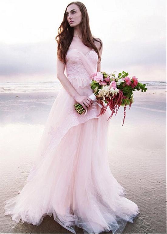 Pink Organza Sweetheart Appliques A-line Wedding Dress